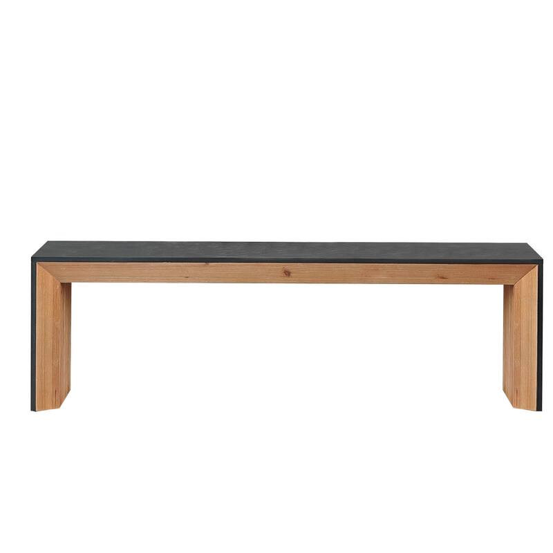 Roomfitters 59 Inch Modern Wood Bench, Two-Tone Black and Natural Finish