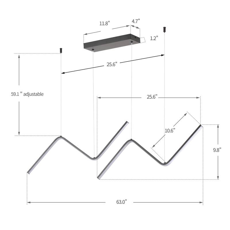 Modern Black Wave LED Linear Alloy Minimalist Pendant Light, Modern Dining Room Style
