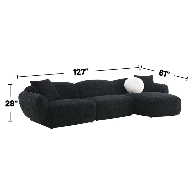 Chenille Upholstered L-Shape Sectional Sofa with 3 Pillows in Black