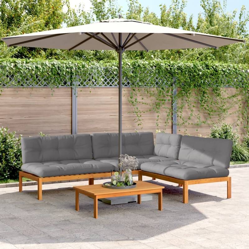 vidaXL Patio Pallet Sofa Set Outdoor Garden Furniture 4 Piece Solid Wood Acacia - Gray (4)