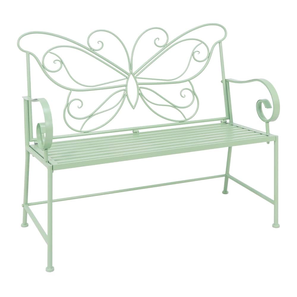 Maypex 42" Outdoor Bench Mteal Patio Garden Bench Butterfly Design - N/A