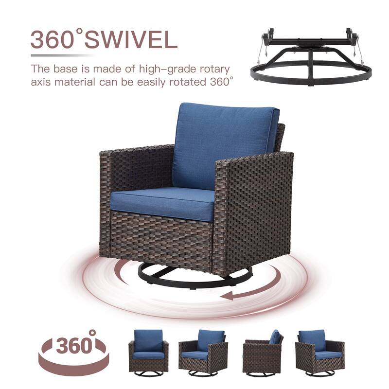 4 Swivel Chair with Fire Pit Table Brwon-Blue - Brown