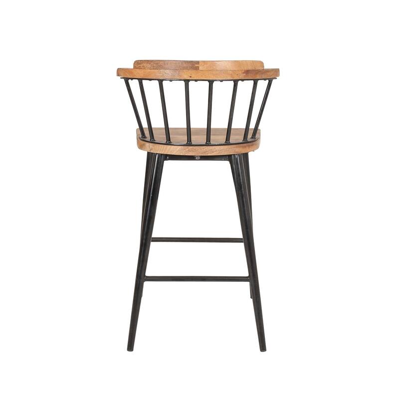 Natural Solid Mango Wood And Black Iron Bar Stool by East at Main On