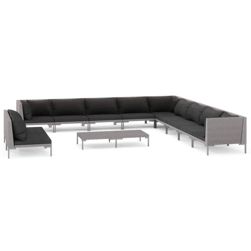 vidaXL Patio Lounge Set Outdoor Sectional Corner Sofa Poly Rattan Dark Grey - 27.6" x 27.6" x 24"