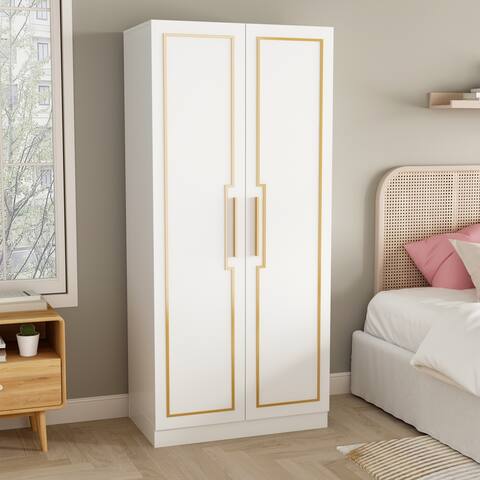 70" FAMAPY 2-Door Wardrobe Armoires Armoire with Hanging Rod Glam Gold
