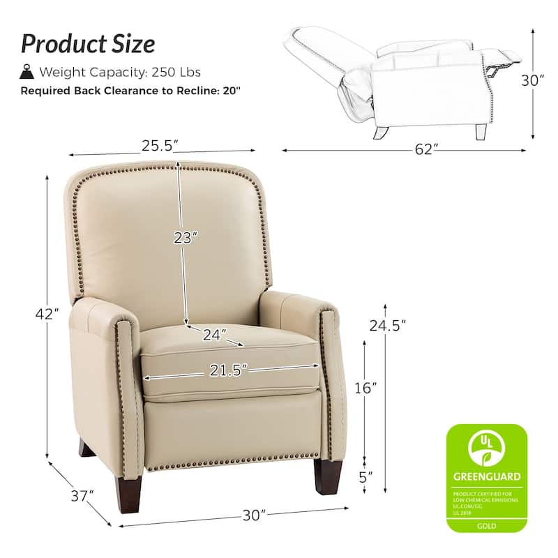Gladis Modern Retro Genuine Leather Recliner with Nailhead Trim by HULALA HOME
