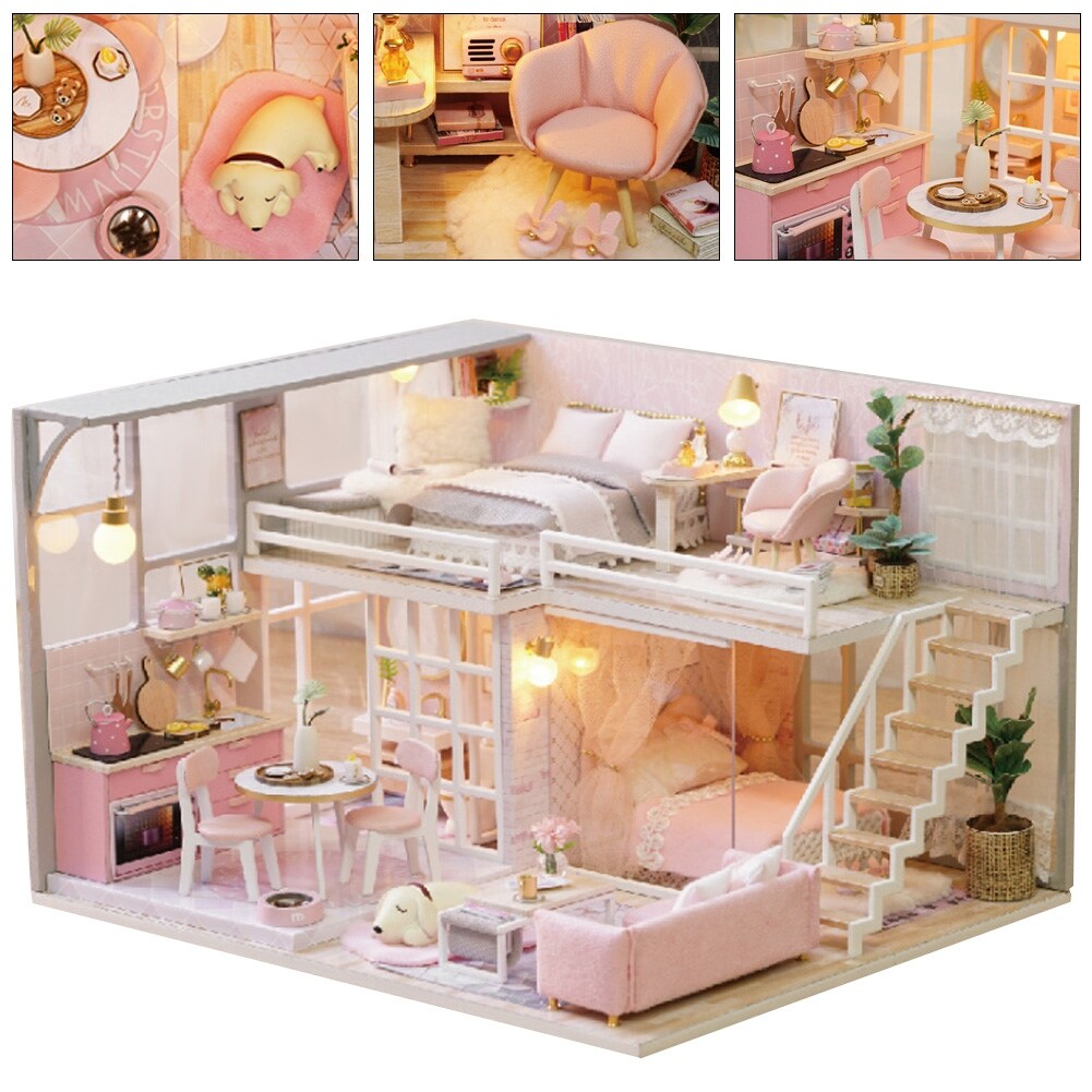 Doll House Model, DIY Pink Doll House, Easy To Install Doll House