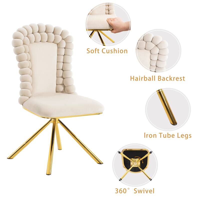 Velvet Dining Chairs Set of 2, with Gold Metal Legs, Upholstered Dining Chairs,360°Swivel for Dining Room, Kitchen