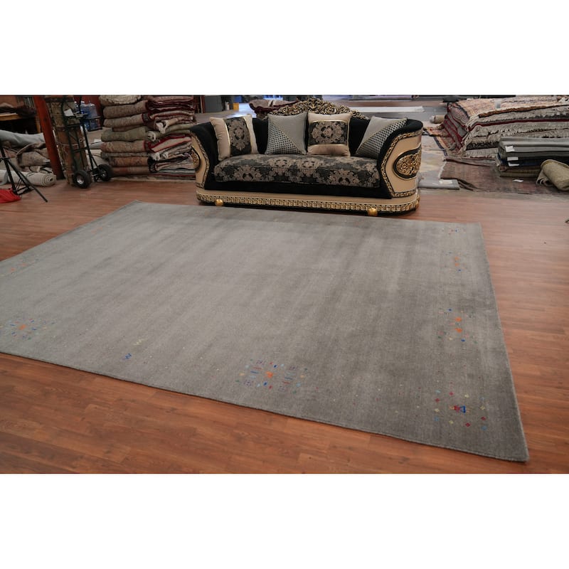 Hand Knotted Oriental 100% Wool Carpet Tribal Animal Pictorial Greys & Charcoal Gabbeh Area Rug - 12' 6'' X 9' 4''