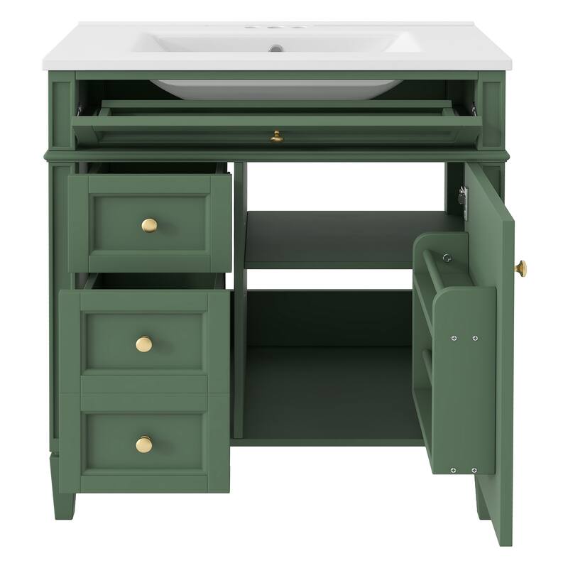 30" Bathroom Vanity with Top Sink,2 Drawers and a Tip-out Drawer