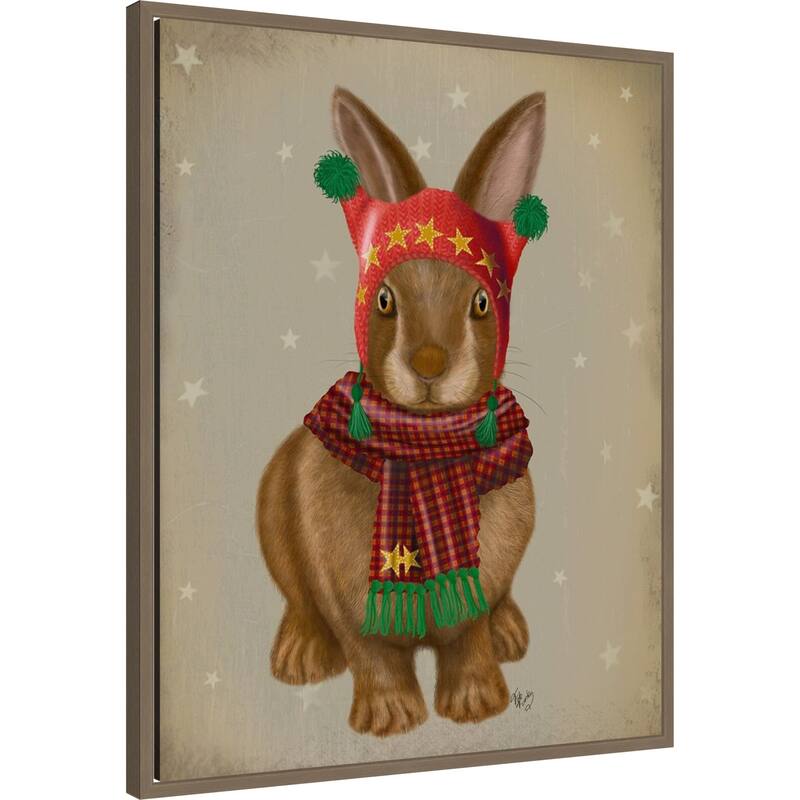 Bunny and Bobble Hat by Fab Funky (23 x 28 in.), Framed Canvas Wall Art Print - Sylvie Dark Gold