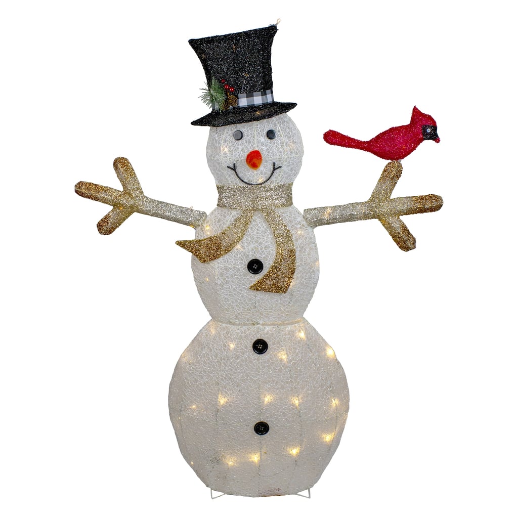 49" White Black LED Snowman with Top Hat Christmas Outdoor Decoration
