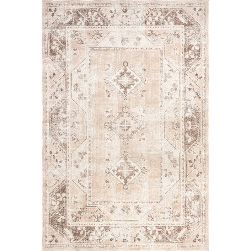Nuloom Ellamae SpinClean Faded Medallion Machine Washable Area Rug