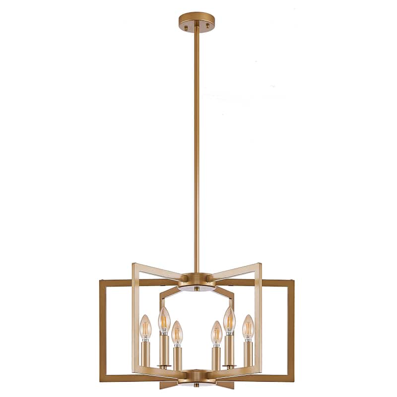 21" Modern Black Geometric 6-Light Chandelier-Industrial Metal Pendant Light Fixture - Gold