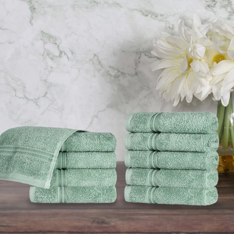 Blue Nile Mills Ibiza Egyptian Cotton Face Towel, Set of 10 - Sage