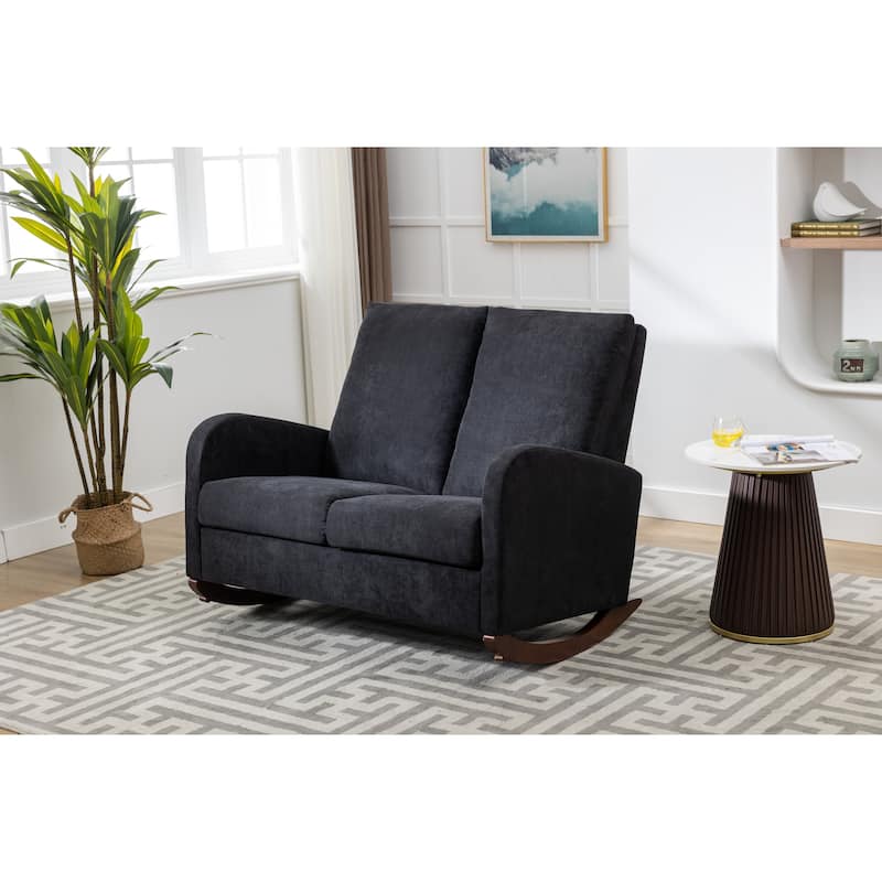 Rocking Chair Upholstered Mid Century Modern Rocker Oversized Wingback Armchair for Living Room - Black