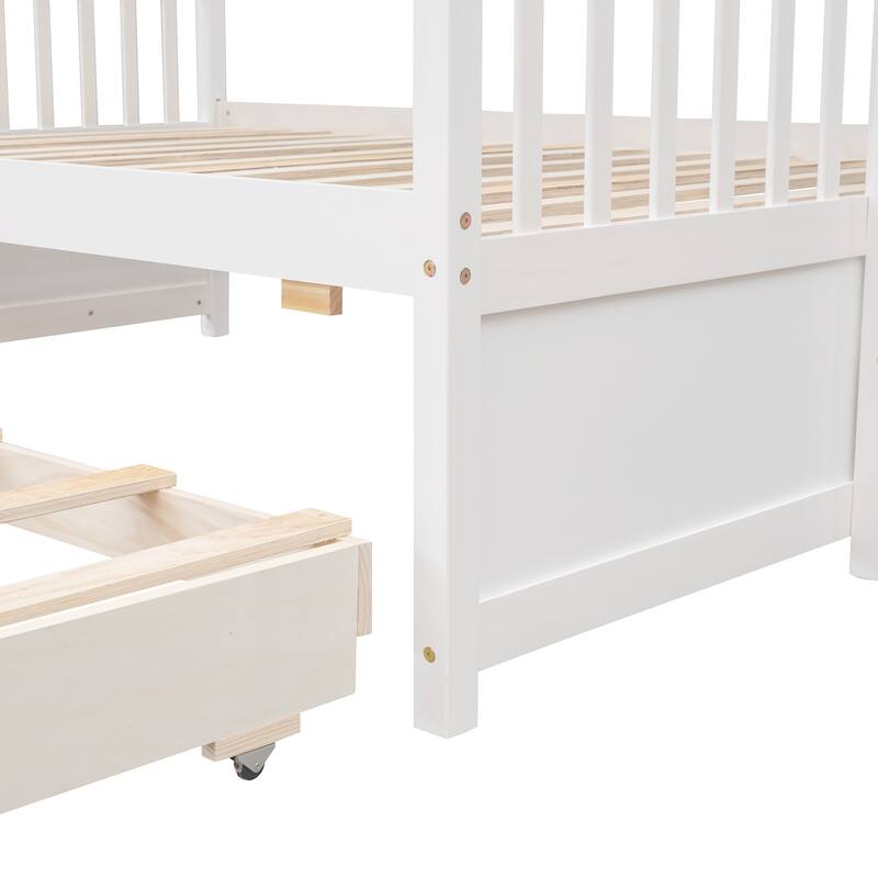 Twin-Over-Full Bunk Bed with Twin Trundle, Space-Saving Design with Drawers, White