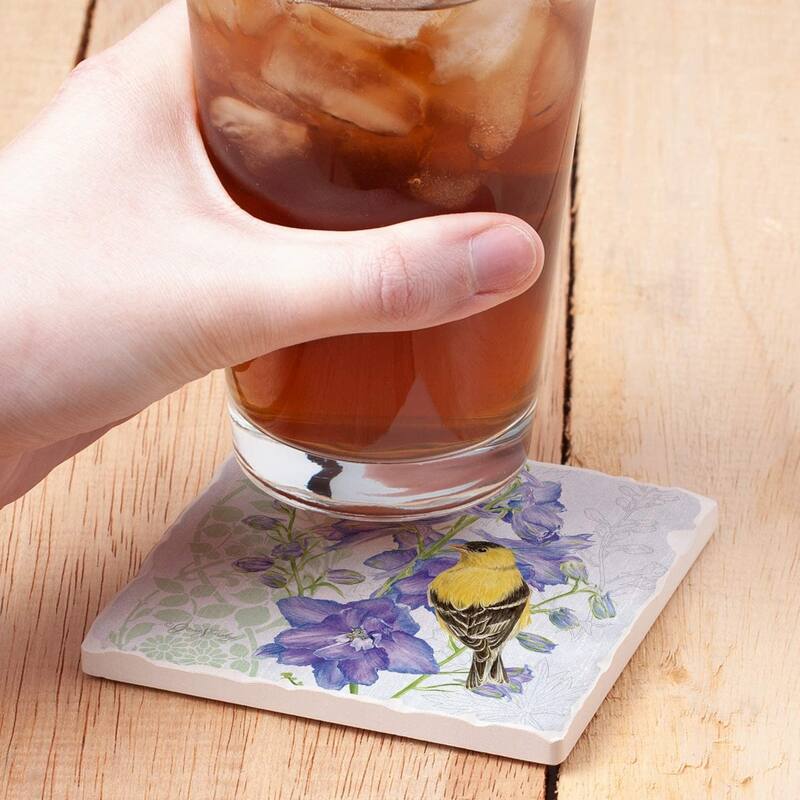 Absorbent Stone Beverage Coasters - Set of 4 - Delphinium Birdhouse - Multi-147