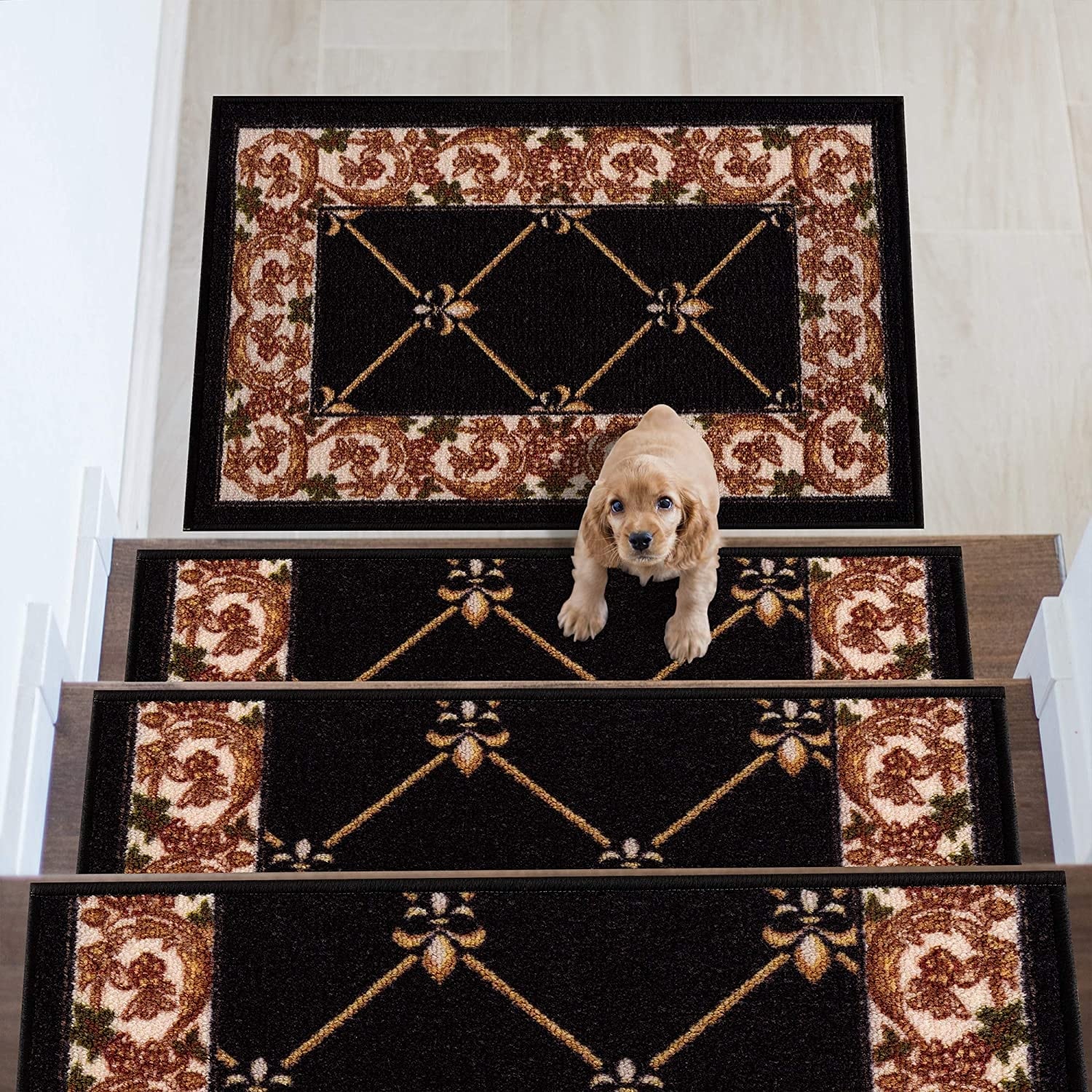 Stair Treads Fleur De Lis Floral Design Non Slip Backing, 8.5''X26''