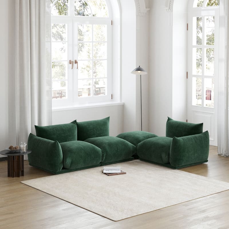 103.9'' L-Shaped Sectional Sofa Chenille Fabric 3-Seat Couch with Ottoman