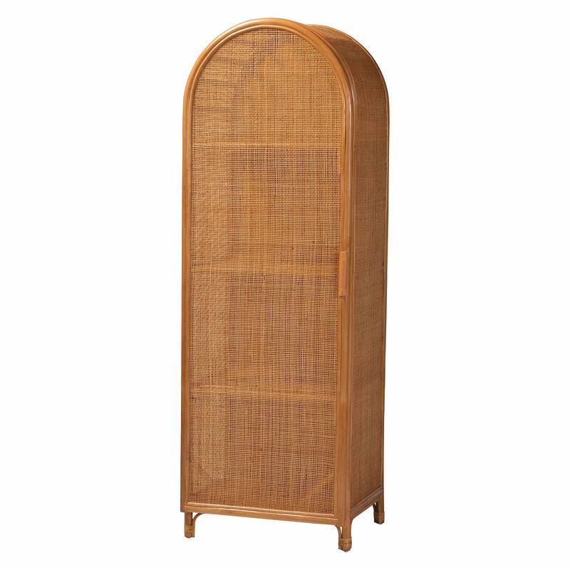 Paloma Arched Rattan Accent Cabinet with Shelves - Handwoven Cane Unit with Door, Boho Chic Furniture for Living Room