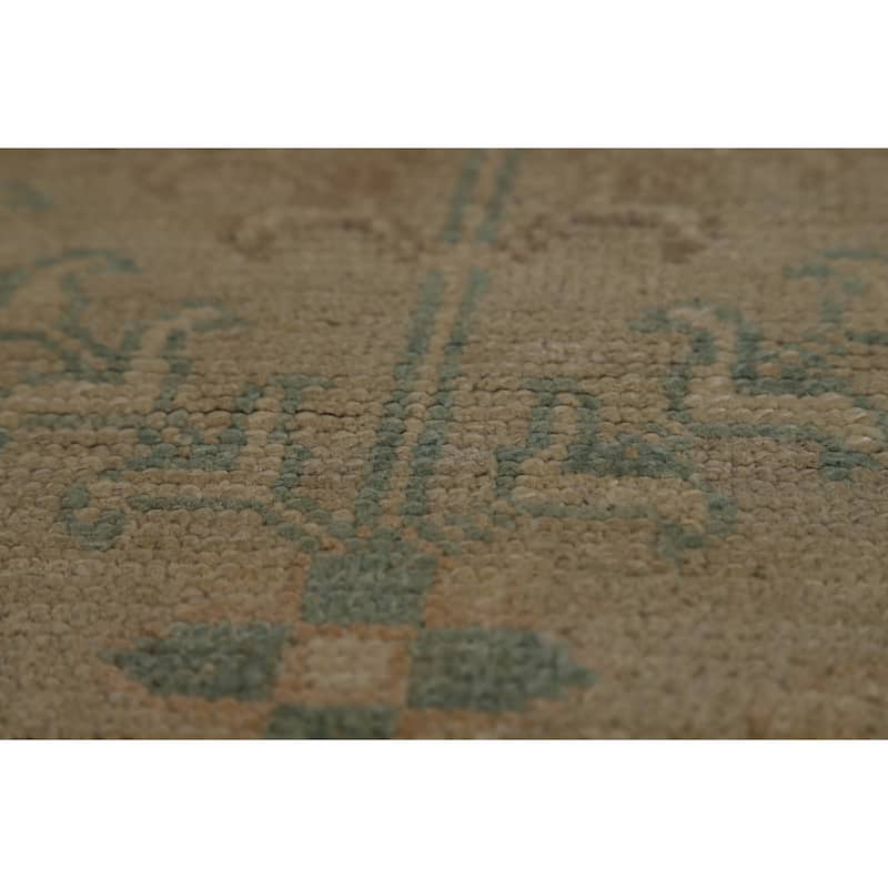 Vegetable Dye Oushak Turkish Area Rug Hand-Knotted Beige Wool Carpet - 9'0" x 12'7"