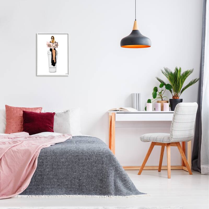 Stupell Girl Reading on Coffee Framed Giclee Art Design by Ziwei Li