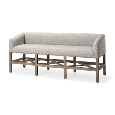 Bergen Grey Herringbone Fabric w/ Medium Brown Solid Wood Frame Accent Bench - 60"W x 19"D x 25.5"H