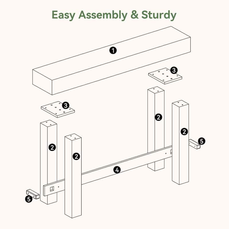 Solid Wood Console Table 63” Long Entryway Table for Living Room - Large