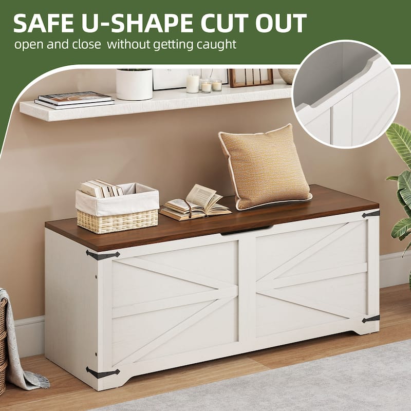 47" Storage Bench Farmhouse Storage Chest with 2 Safety Hinges for Entryway, Bedroom, Living Room