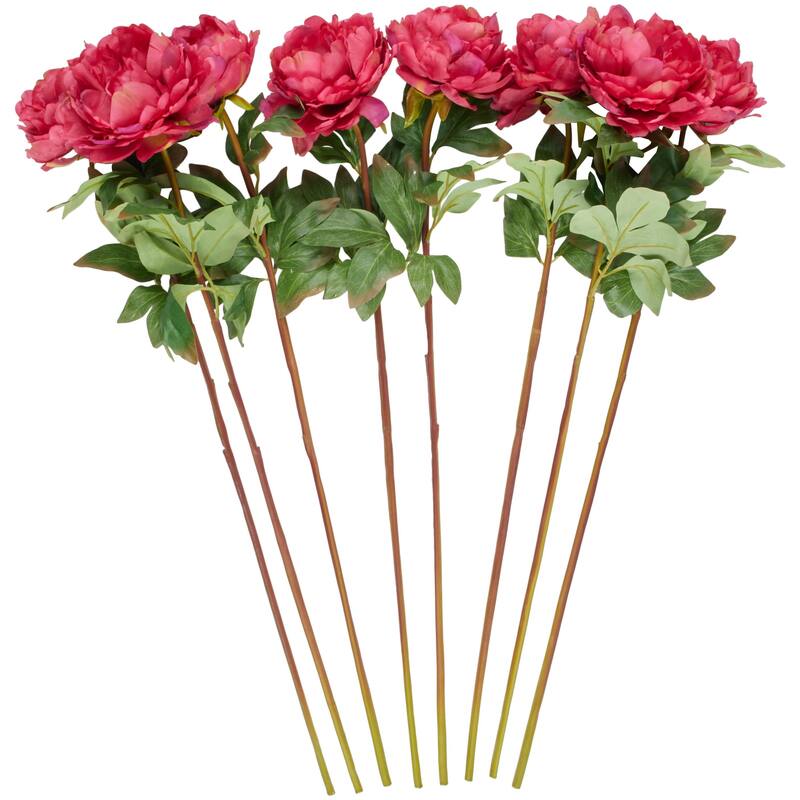 Faux Foliage Peony Tall Artificial Flower Stem - Set of 8 Pink - Roche River Decor - Pink