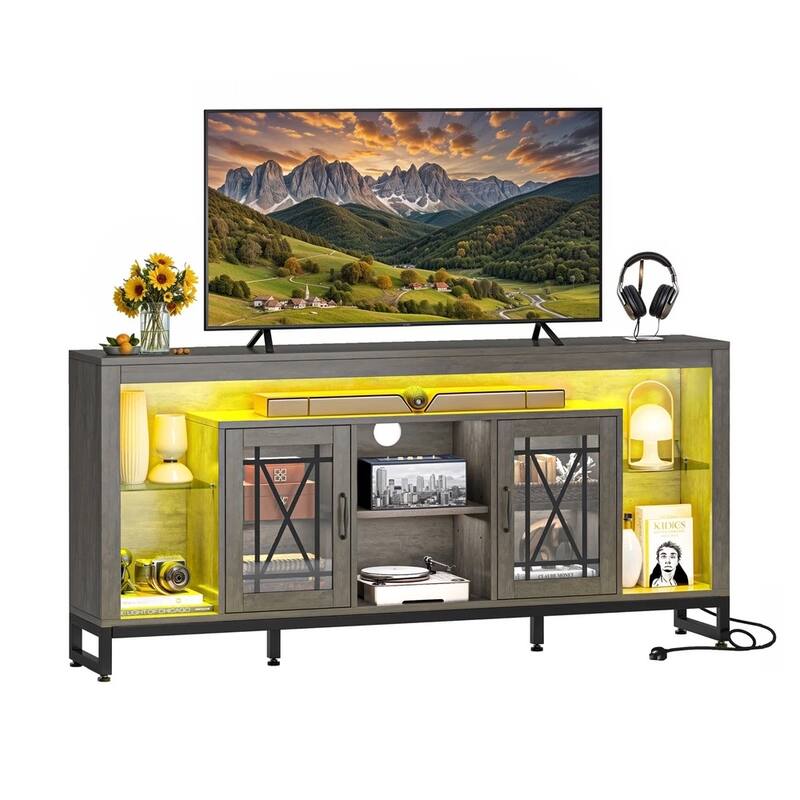 33.5'' Tall TV Stand for 75" TV with LED Lights & Power Outlets - 73 inches