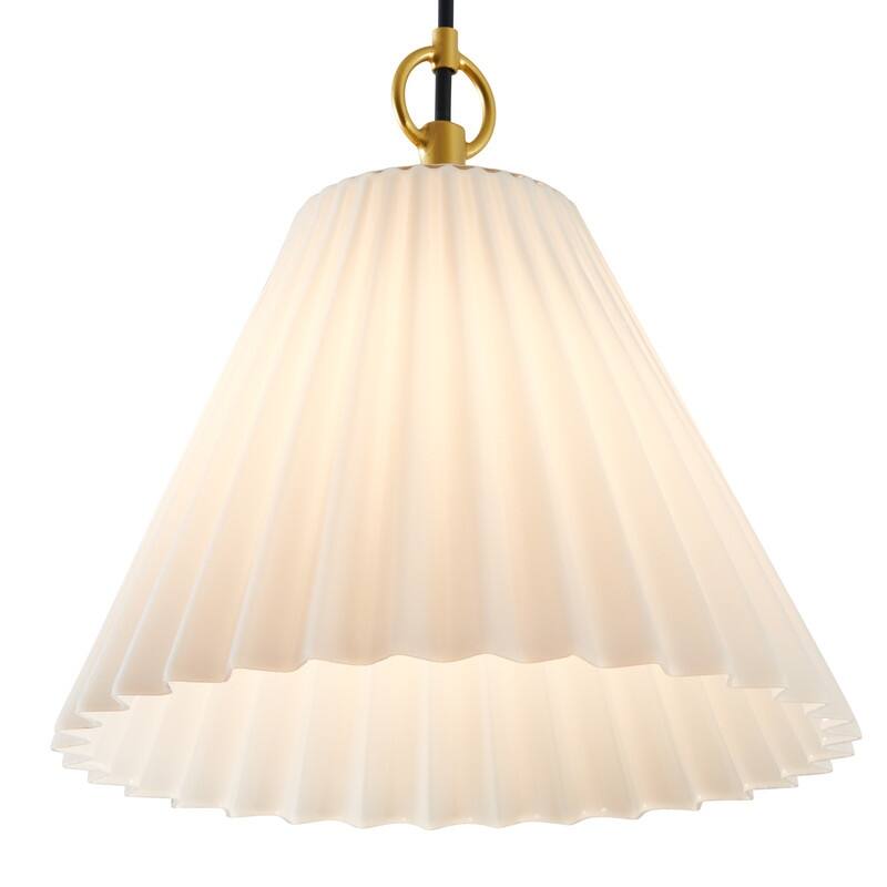 KAWOTI 1-Light Pendant with Fluted Opal White Glass - W11" x H10"（MaxH84.6"）