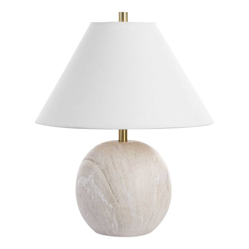Table Lamp, Water Marble Ceramic and White Linen Shade, 17 Inch