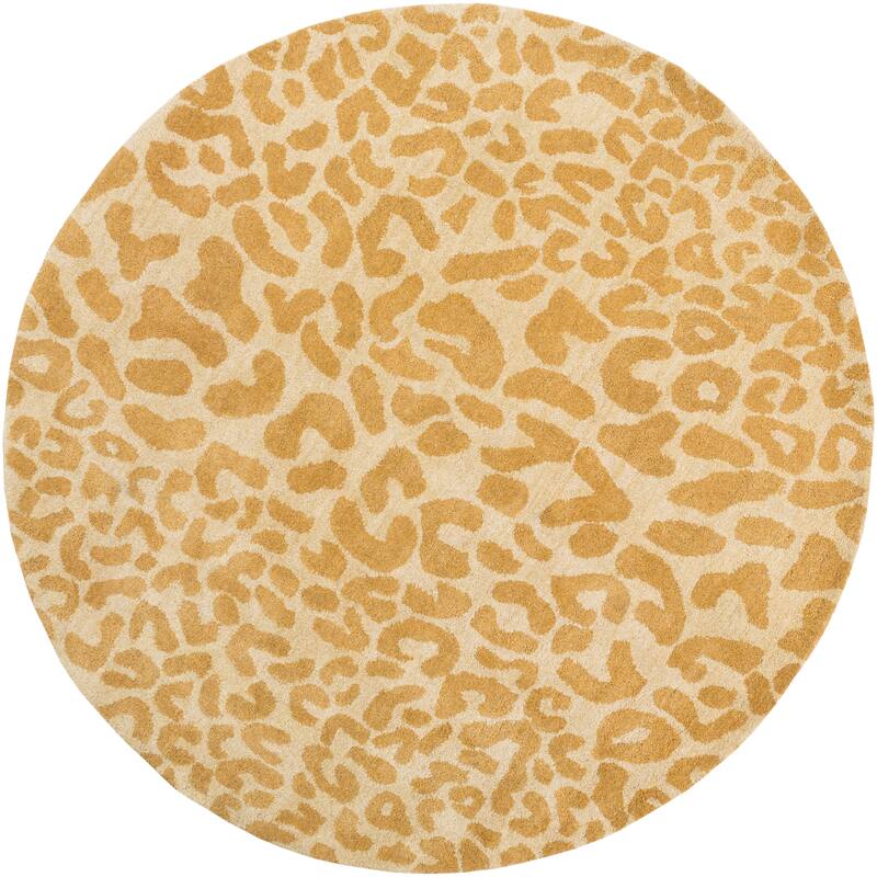 Hand-tufted Jungle Animal Print Round Wool Area Rug