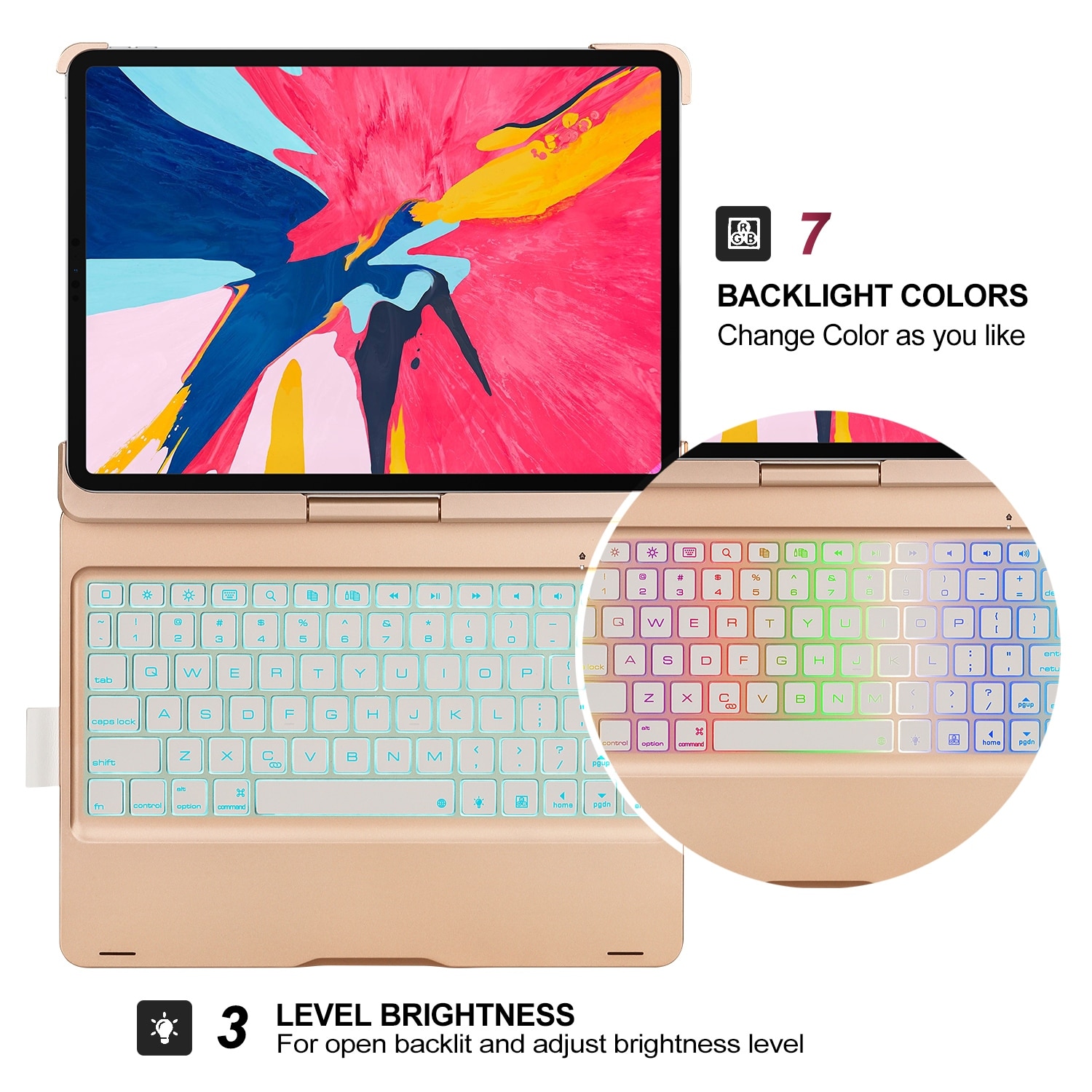 Agptek Wireless Bluetooth Keyboard Case For Ipad Pro 11 2018 Pencil Holder 7 Colors 3 Level Backlights Free Rotation