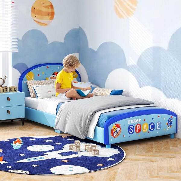 Honeyjoy Children Twin Size Upholstered Platform Single Bed with