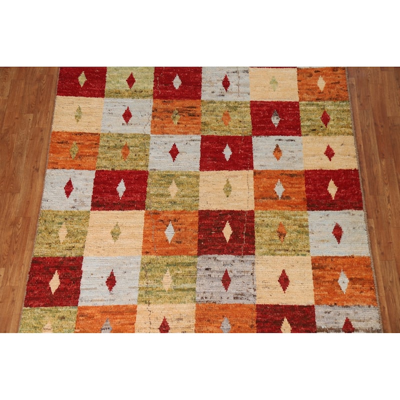 Hand Knotted Oriental 100% Wool Carpet Modern Geometric Multi-Colored Moroccan Area Rug - 8' 11'' X 6' 0''