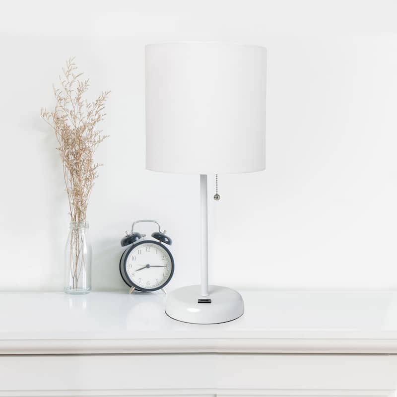 White Stick Lamp with USB charging port and Fabric Shade