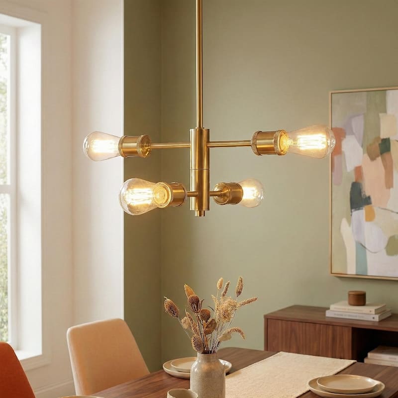 Porch Four-Light Modern Pendant with Satin Brass Finish - Gold - Gold