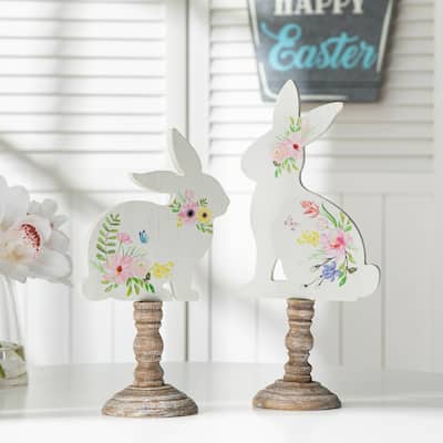 Glitzhome Set of 2 Easter Wooden Bunny Table Decor Spring Gift