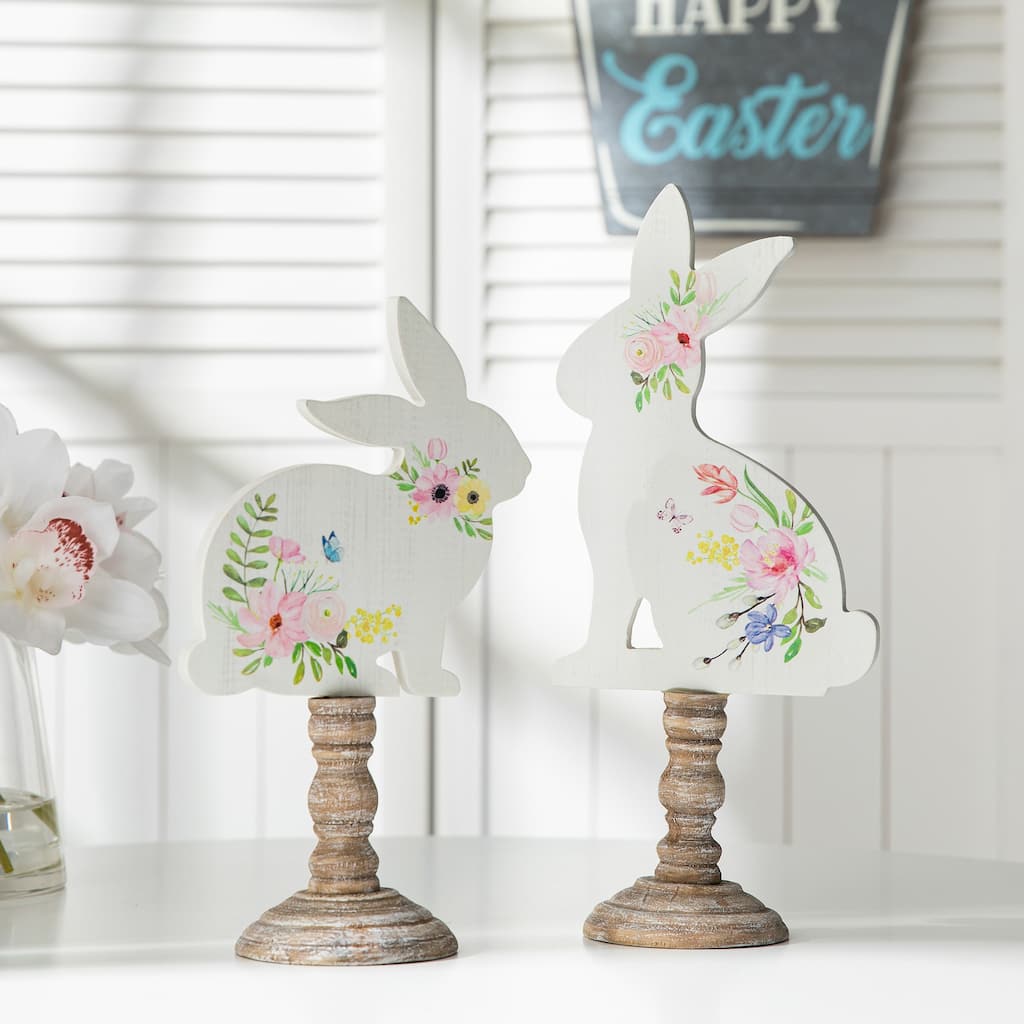Glitzhome Set of 2 Easter Wooden Bunny Table Decor Spring Gift
