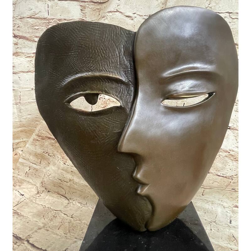 Pico Dual Face Mask Bronze Statue Sculpture Surreal Modern Art Deco 13 Inches X 9 Inches