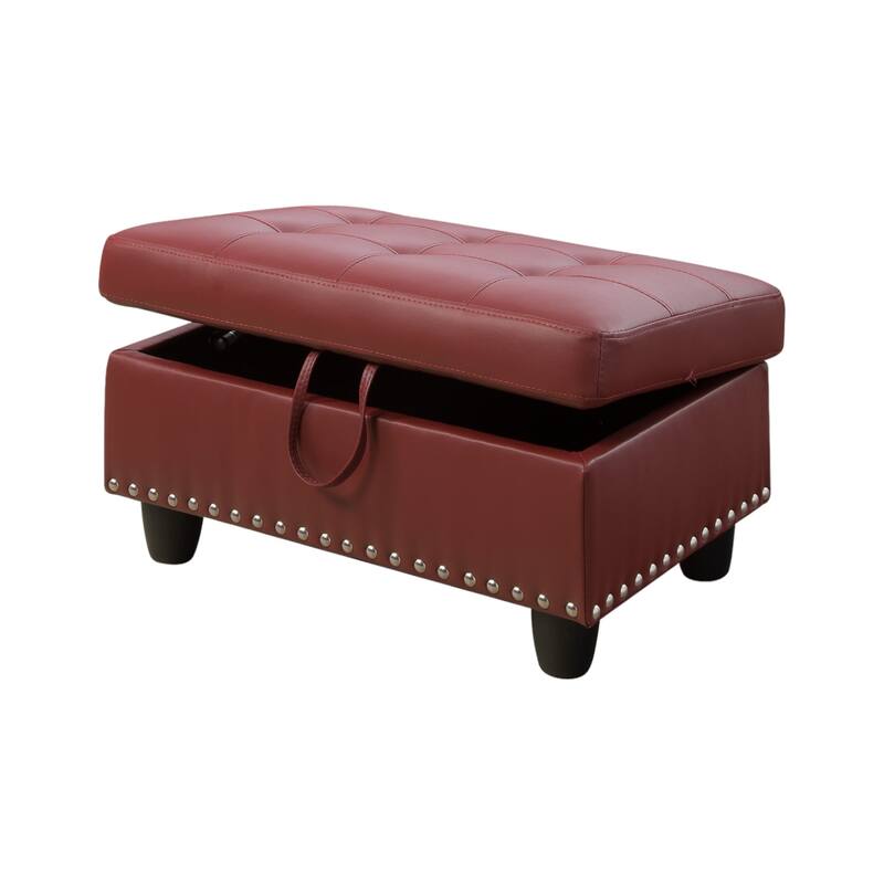 KISRAIS 28.5" Wide Vegan Leather Nailhead Trim Storage Ottoman