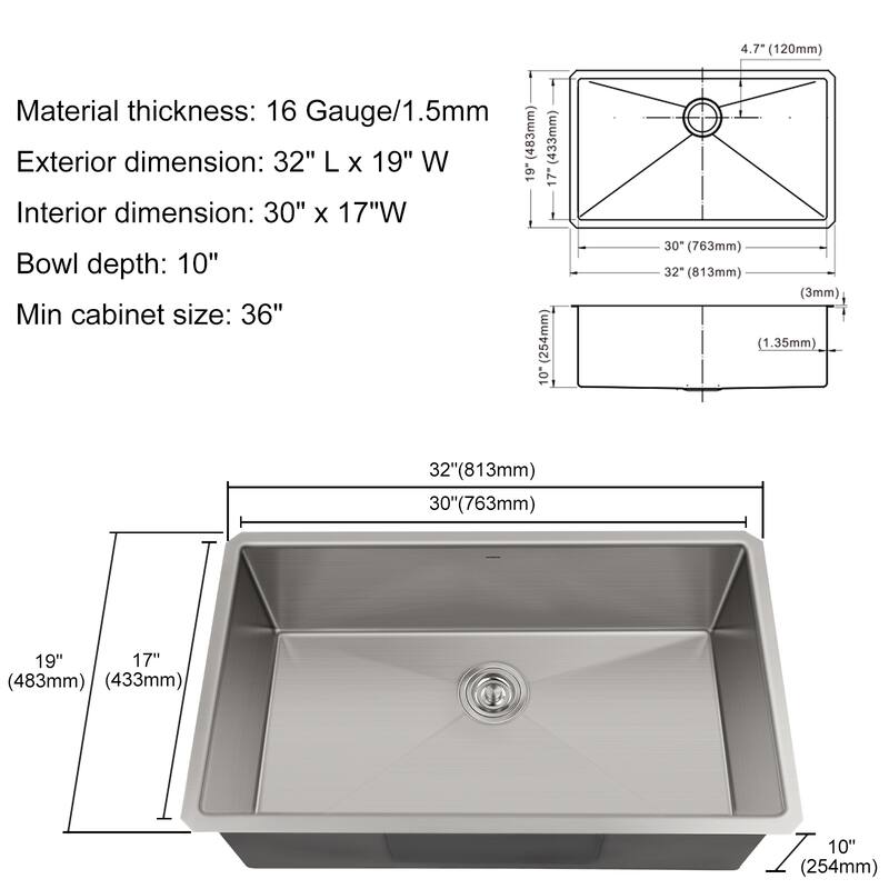 WOWOW Drop-In/Undermount Single Bowl 18-Gauge Kitchen Sink