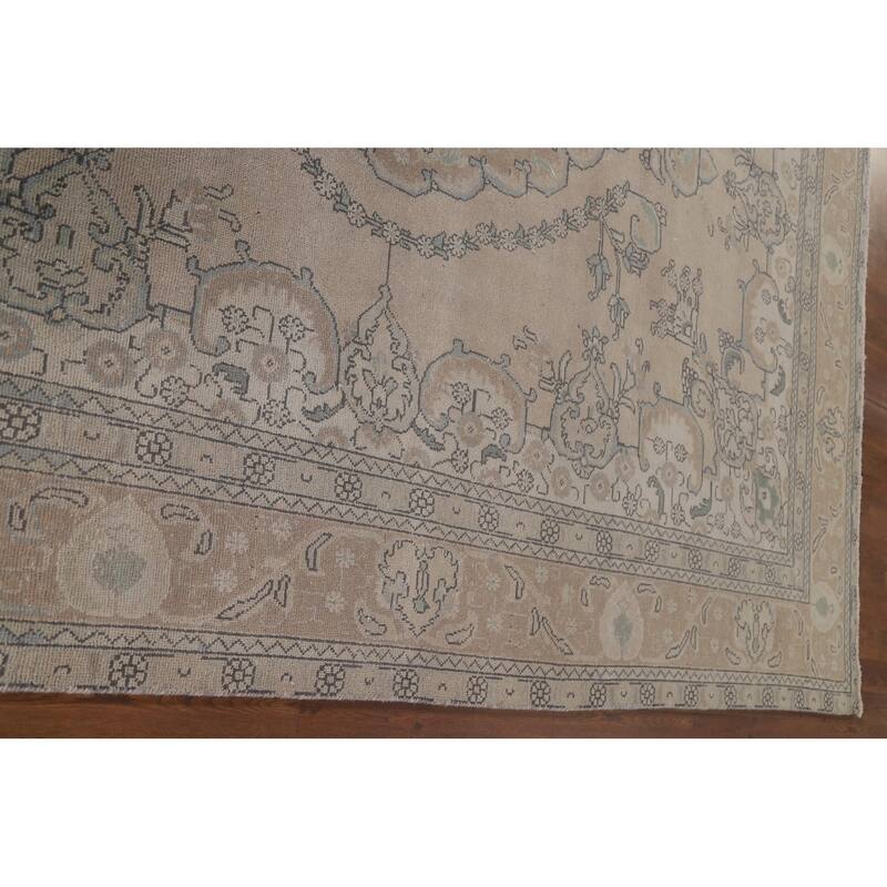 Hand Knotted Oriental 100% Wool Carpet Traditional Medallion Beige & Ivories Tabriz Area Rug - 11' 2'' X 8' 1''