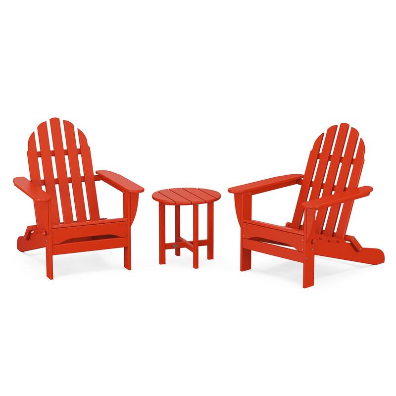POLYWOOD Classic Folding Adirondack 3-Piece Set - Sunset Red