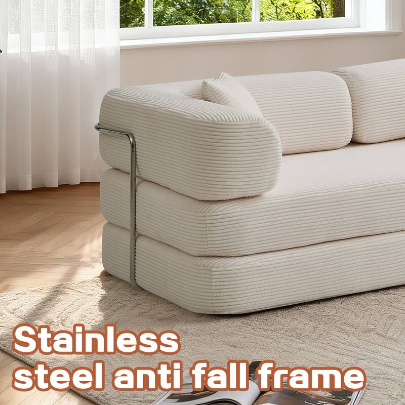 5-in-1 Modular Corduroy Floor Sleeper Sofa Bed Convertible Folding Compressed Couch with Movable Armrests for Living Room
