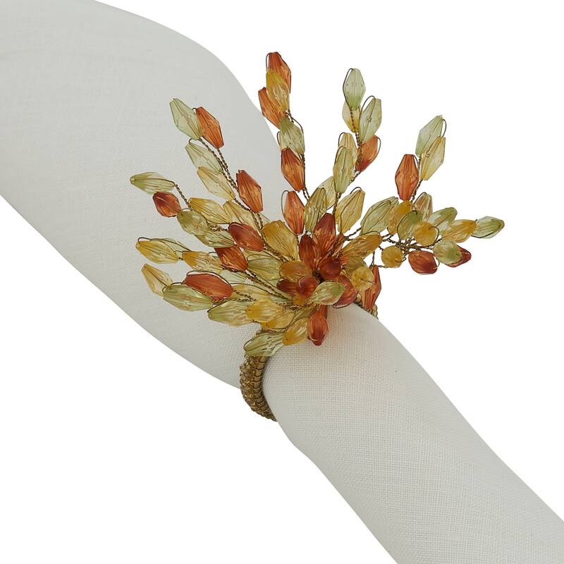Napkin Rings With Beaded Flower Design (Set of 4)