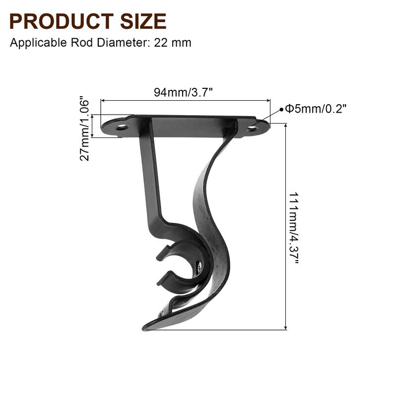 4Pcs Curtain Rod Bracket, Holders for Drapery Rod Home - Black - 0.8"